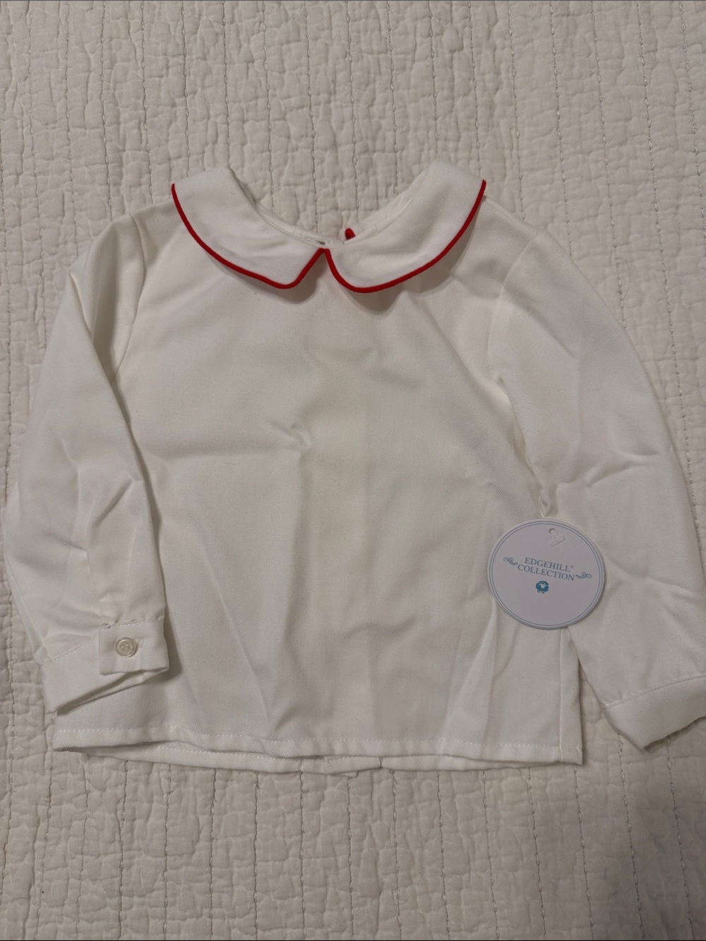 Edgehill Collection White Long-Sleeve Top with Red-Trim Peter Pan Collar